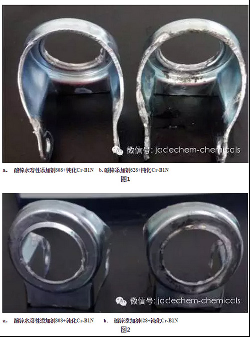鹽霧測試結束后，工件出現白銹面積對比